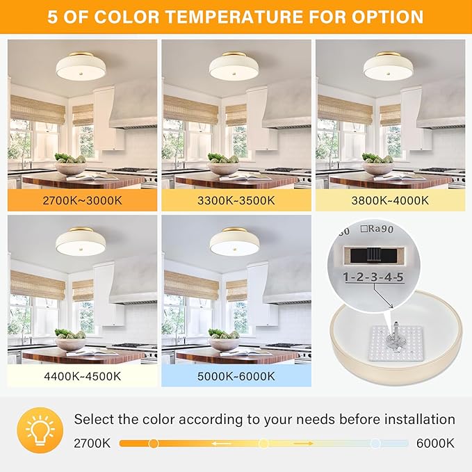 Dimmable LED Ceiling Light Fixture, 2700K-6000K 5CCT Modern Mid-Century Semi Flush Mount Ceiling Light, Cream White Close to Ceiling Lamp for Kitchen, Laundry Room, Bedroom, Hallway, 11.8in
