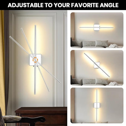 LED Wireless Battery Operated Wall Sconces, 11000mAh Rechargeable Chrome Wall Lights with Remote Control, 350°Rotate Dimmable Wall Lamp, 3 Color Temperatures, for Bedroom Living Room Hallway, 1 PCS