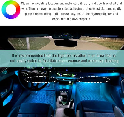 Yourkar Car LED Strip Light, 24 LED Interior Under Dash Atmosphere Lights with Cigarette Lighter, Vehicle Decor Lamp Ambient Night Light Strip Lighting, Universal Car Accessories (Ice Blue)