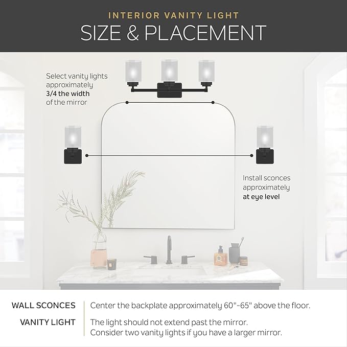 Kichler 3-Light Bathroom Vanity Light Fixture with Satin Etched Glass in Tannery Bronze, Traditional Wall Light for Bathroom Above Mirror (24" x 8" x 8"), 5337TZS