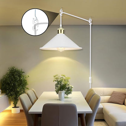 LYOOWNG Plug in Pendant Light, Bigger Hanging Lights with Plug in Cord On/Off Switch, 13FT Industrial Plugin Hanging Light, Vintage Pendant Lights Fixture, White
