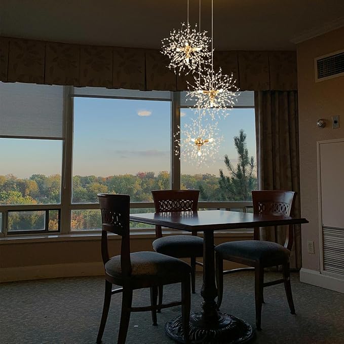 Crystal Firework Chandeliers,Modern Dandelion Starburst Ceiling Hanging Pendant Lighting Fixtures for Dining Room Bedroom Kitchen Living Room (8-Light)