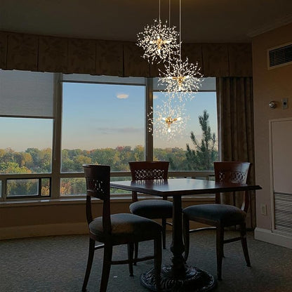 Crystal Firework Chandeliers,Modern Dandelion Starburst Ceiling Hanging Pendant Lighting Fixtures for Dining Room Bedroom Kitchen Living Room (8-Light)