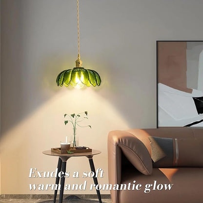 Plug in Pendant Light, Hanging Lights with Plug in Cord, Hanging Light Fixture with Green Glass, E26 Pendant Lighting for Kitchen Island, Bedroom, Dining Room, Living Room