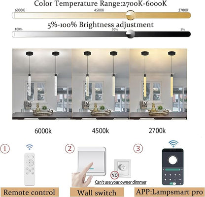 Modern Mini Crystal Pendant Light for Kitchen Island Dimmable LED Adjustable Crystal Column Chandelier Lighting Hanging Pendant Lighting 1 Light Black