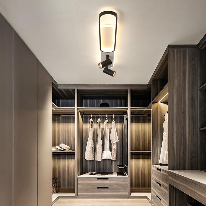 Modern LED Ceiling Light with 2 Spotlights 50W Black Linear Ceiling Light with Remote Control Dimmable (3000-6000k) 39.3Inch Room Ceiling Lamp for Living Room Bedroom Kitchen Laundry Hallway