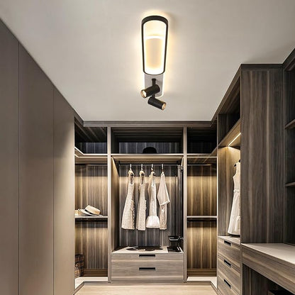 Modern LED Ceiling Light with 2 Spotlights 50W Black Linear Ceiling Light with Remote Control Dimmable (3000-6000k) 39.3Inch Room Ceiling Lamp for Living Room Bedroom Kitchen Laundry Hallway