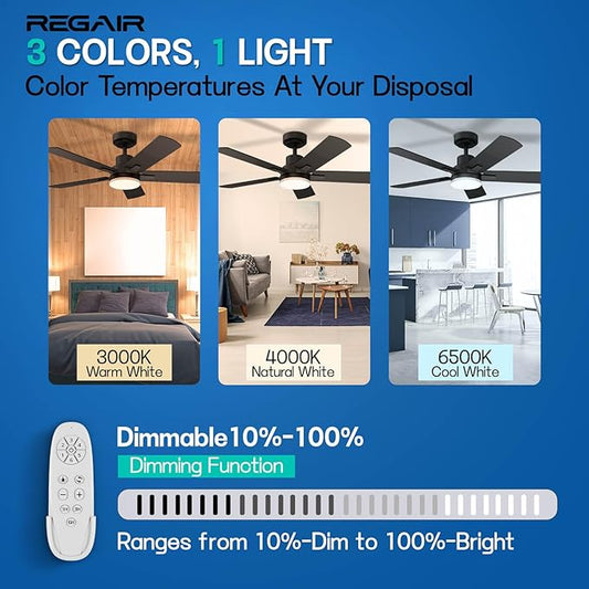 Ceiling Fan with Light 42-Inch, Remote Control Reversible DC Motors, 3CCT Dimmable Timer Noiseless, Black Ceiling Fan for Bedroom Living Room, Indoor&Outdoor ETL Listed
