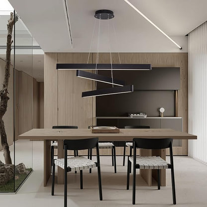 YISDESIGN 3-Light Solid Wood Black Linear Pendant Light - Dimmable Modern LED Chandelier for Dining Room Table Kitchen Island Living Room Ceiling - 45W Warm Light Adjustable Hanging Fixture Black