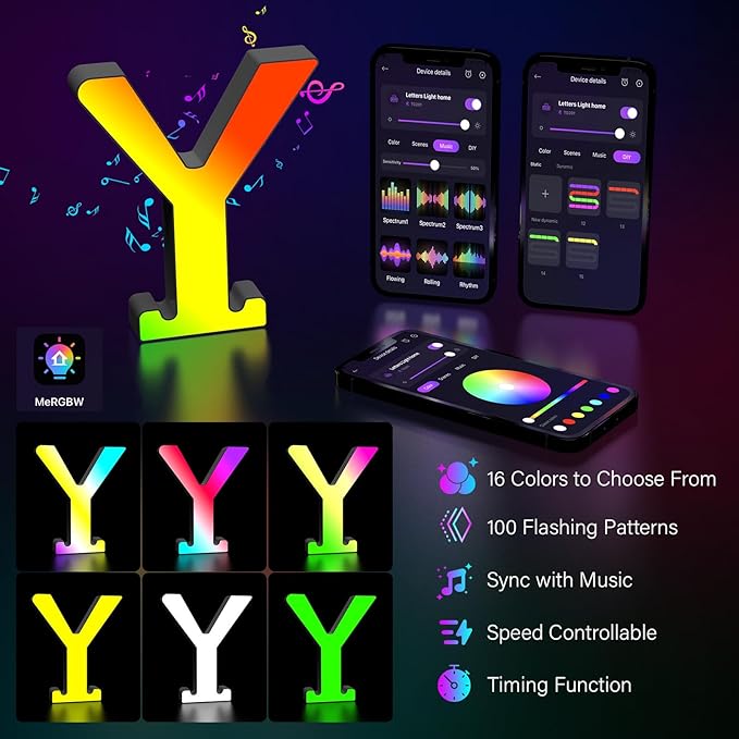 Light Up Letters Marquee Letter - Music Sync RGB Color Changing LED Lights Letter Logo Game Lights for Girls Women Party Birthday Christmas Valentine's Day Wall Desktop Decoration (MRGB-Y)