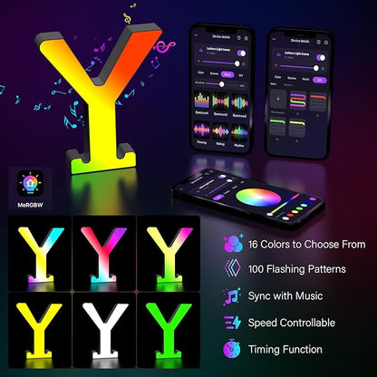 Light Up Letters Marquee Letter - Music Sync RGB Color Changing LED Lights Letter Logo Game Lights for Girls Women Party Birthday Christmas Valentine's Day Wall Desktop Decoration (MRGB-Y)