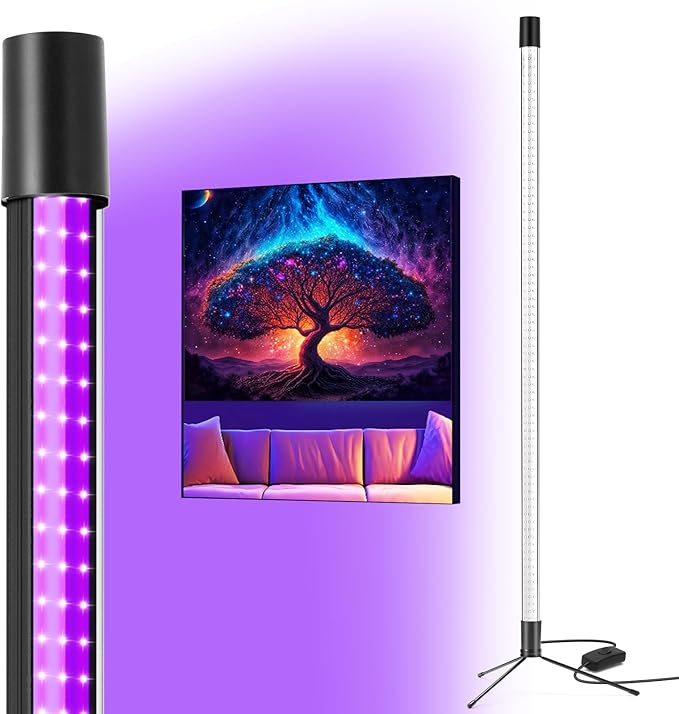 72W Black Light Bar - Upgraded 4ft Blacklight Bar 395nm to 405nm LED Black Lights Premium Floor Stand UV Light Bar with Power Cord, Plug, Switch for Glow Party, Halloween (1 Pack)