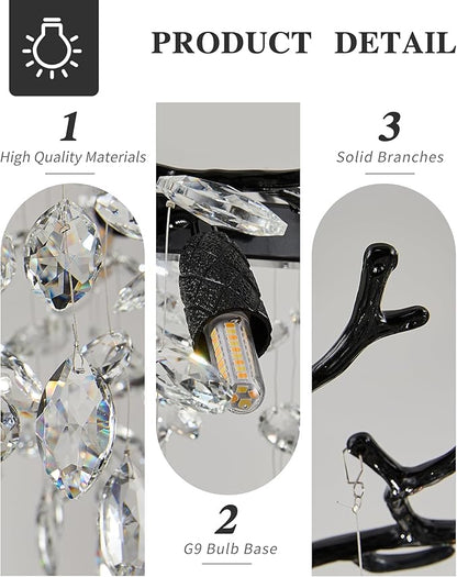 Modern Tree Branch Chandelier for Dining Room, 16 Lights Rectangular 59" Crystal Black Chandeliers for Kitchen Island Dining Room Living Room