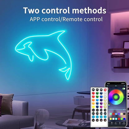 50ft LED Neon Lights with Remote and APP Control, IP65 Waterproof Flexible Neon Strip Lights 24V RGB LED Rope Lights for Bedroom,Living Room,DIY Decoration（with Snap &Screws）