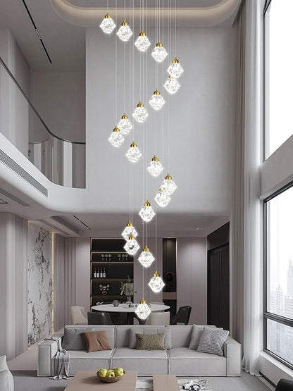20-Light Modern Chandelier for Foyer Crystal Chandeliers for Living Room Gold Pendant Light Fixture Staircase Chandelier for High Ceilings Dimmable LED Hanging Light with Remote