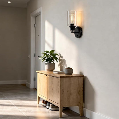 1-Light Black Bathroom Wall Sconce with Clear Glass Shade, Modern Vanity Light Fixture Over Mirror for Bathroom, Bedroom, Hallway, Living Room