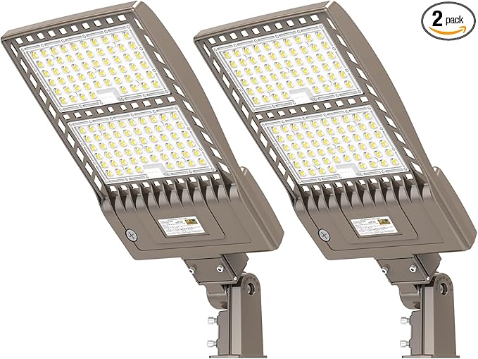2 Pack 320W LED Parking Lot Light 44,800LM UL Listed LED Shoebox Pole Light with Slip Fitter 5000K Flood Lights Outdoor IP65 Waterproof Commercial Street Light 100-277VAC