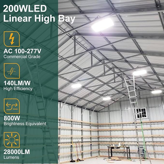 6Pack 2FT 200W LED Commercial Linear High Bay Light 28000LM[Eqv.800W MH/HPS],AC100-277V【Driver Equipped】 5000K,Linear Hanging High Bay Light,UL Complied