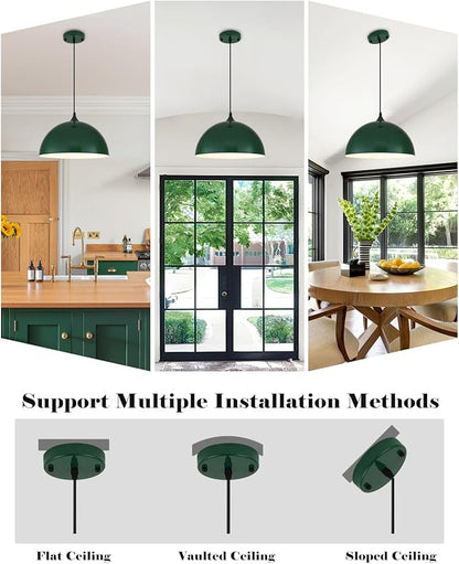 Green Pendant Lights Kitchen Island 2 Pack, 14 Inch Large Dome Pendant Light, Green Farmhouse Pendant Light, Island Pendant Lights for Kitchen, Dining Room