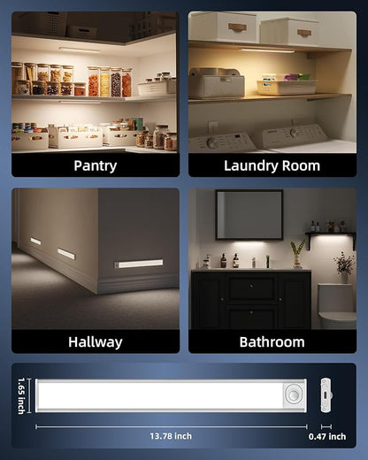 6-Pack Under Cabinet Lighting Wireless, LED Motion Sensor Light Indoor, Rechargeable Closet Lights Battery Operated, Dimmable & 3 Color Temps, Under Counter Lights for Kitchen, Stairs(14inch)