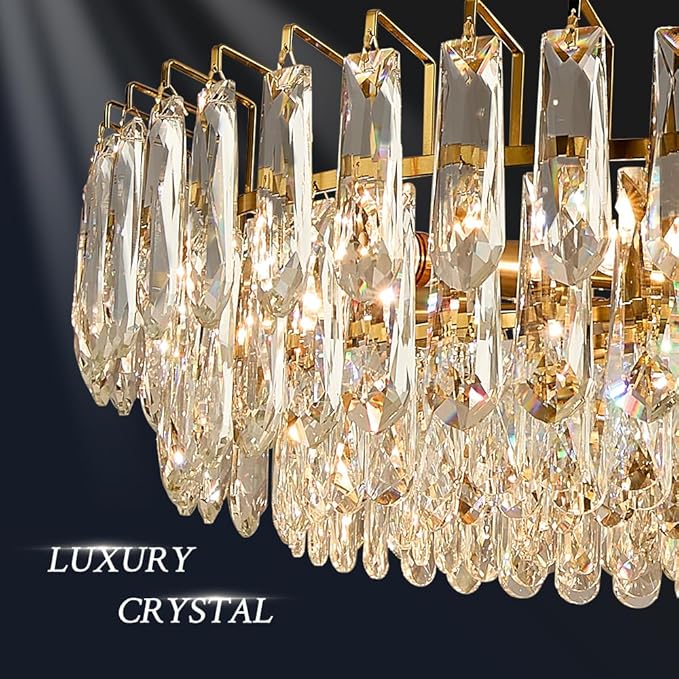 31.5" Gold Crystal Chandeliers Fully Transparent Crystal Modern3-Tier Luxury Crystal Pendant Light Ceiling Pendant Lighting for Dinning Room Living Room Foyer
