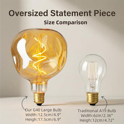 G125 Large Oversized LED Edison Bulb,5 Watt 400 Lumens 2200k Warm Yellow Unique Light Bulbs,Amber Glass E26 Base Huge Globe Vintage Decorative Dimmable Light For Bedroom Living Room Bar Cafe,2Pack