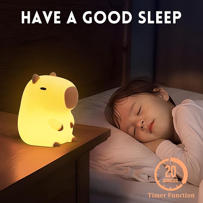 Capybara Night Light, Capybara Gifts for Kid Friend, Animal Squishy Silicone Nursery Lamp with Timer Dimmable, Rechargeable Bedroom Bedside Decor Birthday Graduation Xmas Present for Boy Girl