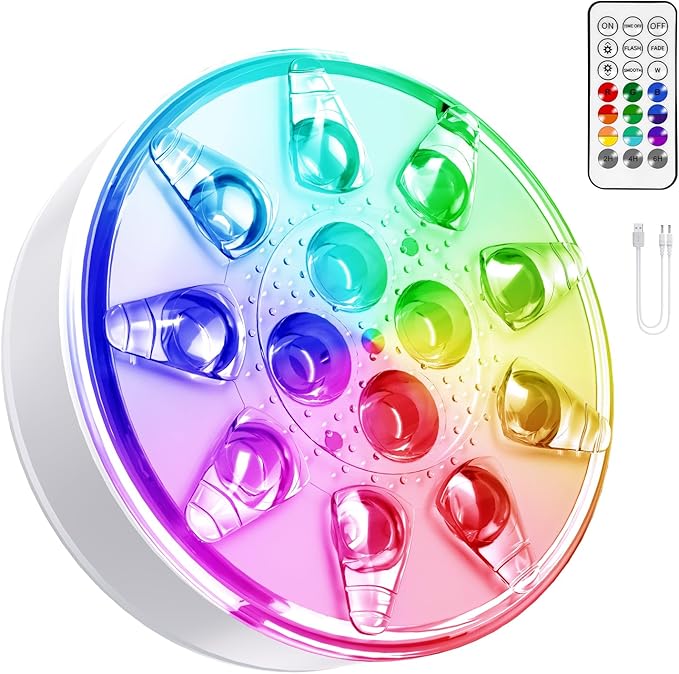 VICHTOP Rechargeable Pool Lights - 1 Pack, IP68 Waterproof Submersible LED Pool Lights with Remote, Underwater Pool Decor Light Accessories for Inground Pools, Above Ground Pools, Party Decoration