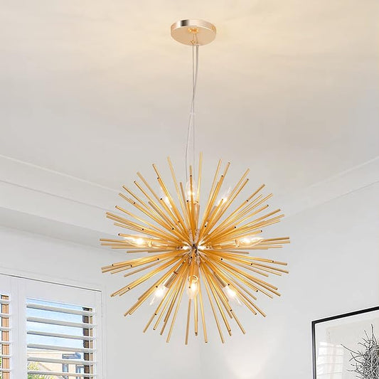 CM MZY Modern Gold Sputnik Chandeliers, 9-Light Satellite Pendant Light fixtures, Starburst Firework Ceiling Lights for Bedroom Living Room Dining Room Kitchen Island Hallway, E12 Socket(Dia:19.7'')