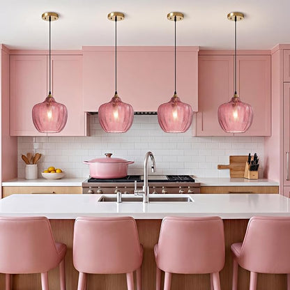 Modern Gold Pendant Light, Purple Glass Farmhouse Kitchen Island Pendant Light Fixture Adjustable Vintage Hanging Ceiling Light for Dining Room Corridor 9.45 inch 1 Pack, UL Certification