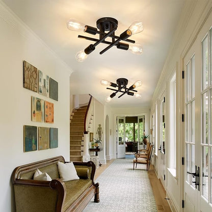 ZGLAOJT 4-Light Semi Flush Mount Ceiling Light Fixture 2 Pack Ceiling Light Matte Black with E26 Base Modern Light for Porch Bedroom Hallway Kitchen Farmhouse