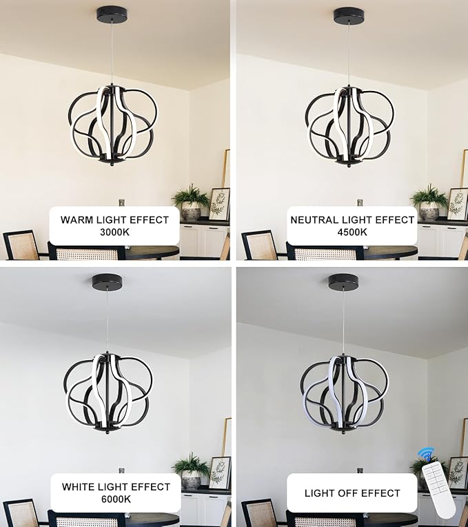 Modern Black LED Chandelier Ceiling Light Fixture, 8 Lights Hanging Pendant Lights for Dining Room Foyer Entryway Kitchen Living Room.