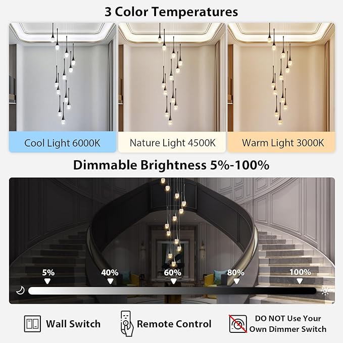 Raindrop Crystal Chandelier High Ceiling: 12 Lights Dimmable LED With Remote - Large Long Modern Bubble Hanging Pendant Light Fixture Spiral Chandeliers for Living Room Staircase Entryway Foyer Black