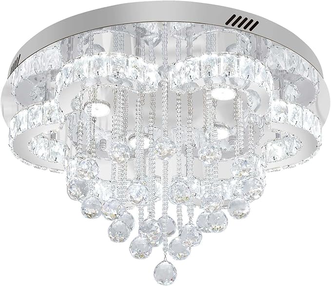 Flashing God W24inches Modern Chandelier for Dining Room Raindrop Crystal Chandelier Luxury Flush Mount Ceiling Light Fixture Ceiling Lamp for Hallway Bedroom Living Room Kitchen