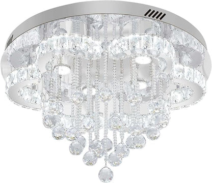 Flashing God W24inches Modern Chandelier for Dining Room Raindrop Crystal Chandelier Luxury Flush Mount Ceiling Light Fixture Ceiling Lamp for Hallway Bedroom Living Room Kitchen