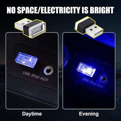 Ziciner 4 PCS USB LED Car Interior Atmosphere Lamp, Portable Mini LED Night Light, Plug-in USB Interface Trunk Ambient Lighting Kit, Universal Interior Accessories for Most Vehicles (Blue, Ice Blue)