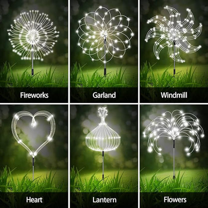 Maleyt 6 Pack Solar Garden Lights, Firework Lights, Decorative, 8 Lighting Modes with Remote 120 LED Twinkling Waterproof Landscape Outdoor Decor, for Pathway Backyard Walkway Patio (White)