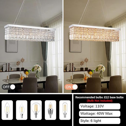 Rectangular Chandeliers for Dining Room, Modern Rain Drop Chandeliers, Hanging Pendant Crystal Chandelier Light for Kitchen Island, Beautiful Ceiling Light Fixture for Cafes Office of CRYSTOP