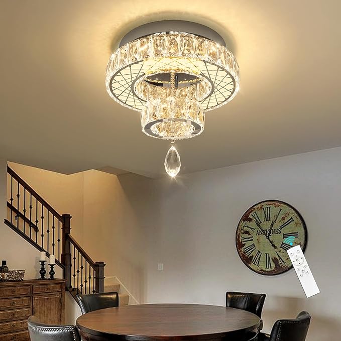 HAIXIANG Chandelier Bedroom LED Light Modern Hallway Ceiling Lighting Fixtures for Kitchen Dining Room Kitchen Remote Dimmable Silver Lights