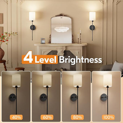 NIORSUN 24 inch Battery Operated Wall Sconce Set of 2, Black Wireless Rechargeable Wall Lights with 5200mAh Dimmable Detachable Bulbs and Remote, 9 Colors Sconces Wall Decor for Bedroom Living Room