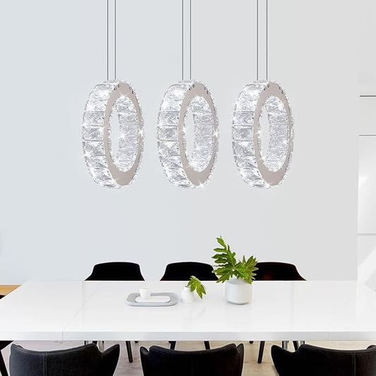 Buccleuch 3-Ring Crystal Chandelier, 9.84" Ring Diameter Dimmable LED Pendant Light, UL-Certified Stainless Steel K9 Crystal Ceiling Light for Dining Room, Living Room, Bedroom, 6500K 4400lm