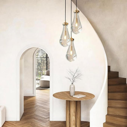 Raindrop Pendant Lights Kitchen Island 3-Light Teardrop Pendant Lights Brass Gold Pendant Light With Adjustable Suspension Cord for Dining Room,Bathroom,Bedroom Porch Corridor,Bulb Included
