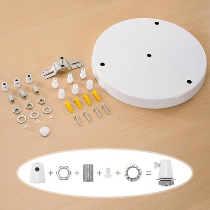 Canomo 10 Inches Chandelier Canopy Pendant Light Canopy Kit Ceiling Light Plate with All Hardware Includes Hook, Cord Grip for Chandelier Pendant Light (White, 10 Inch-3 Holes Light Fitting)