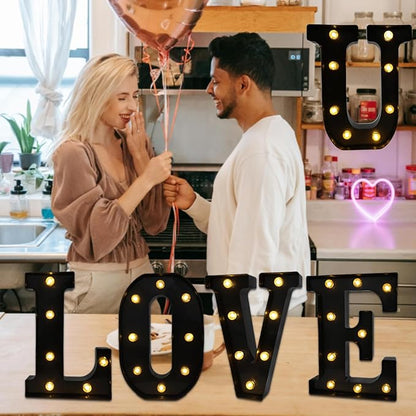 Led Marquee Letters, 8.58 Inch Black Light Up Letters, Small Led Letter Lights, Battery Powered Lighted Letterfor Table, Party, Birthday, Christmas Decor (Black, Letter U)