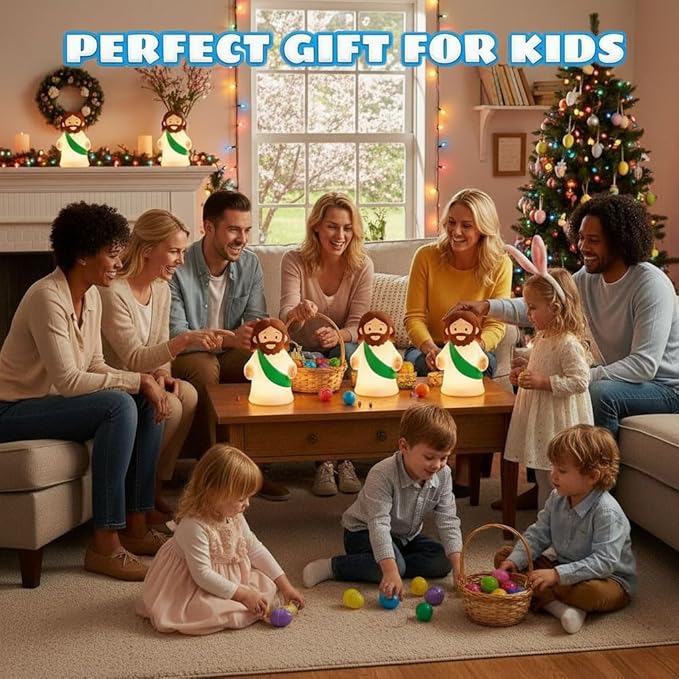 Jesus Night Light Rechargeable Bedside Night Light Dimmable Silicone LED Light Ideal for Religious Gatherings, Gifts for Sunday School, Baptism Presents, Easter Egg Decorations (Green)