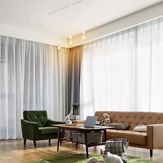 Kiven H-Type Wire Track LightPendants, 59 Inch Cord Length White Weave Rope, Restaurant DecorativePendant Light Industrial Pendant Lamp 3 Pack,Bulb Not Included（White）