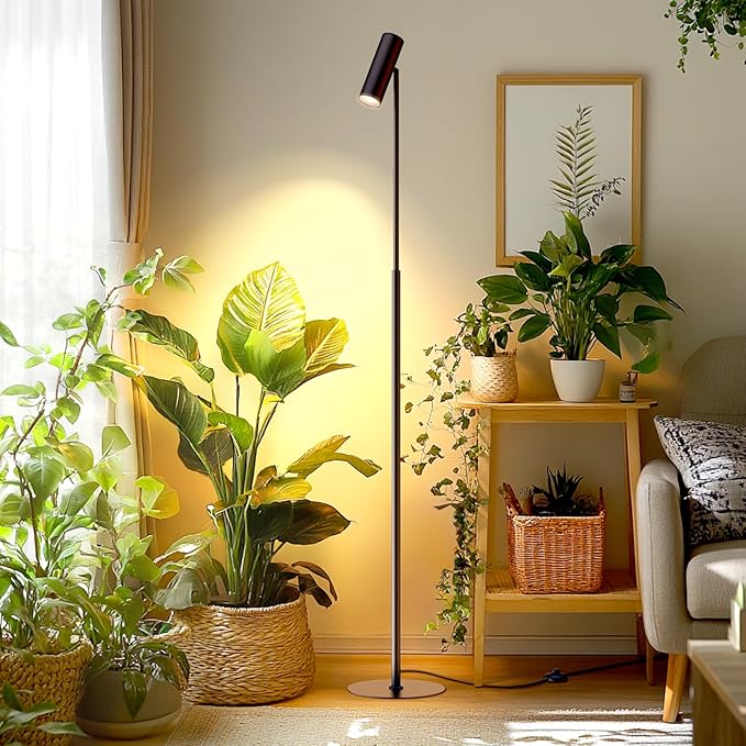 6FT Standing Grow Light for Indoor Plants,25W 3000K Full Spectrum COB Plant Light Bulb, 330° Rotating Head, Metal Floor Grow Lamp with On/Off Switch for Large Plant,Seedling