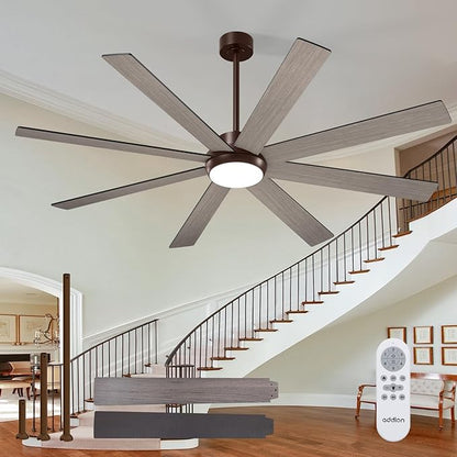 addlon 72 Inch Large Modern Ceiling Fans with Lights, Brown Ceiling Fan with Light And Remote Control, Reversible, 5CCT, Dimmable, Indoor/Outdoor Use for Bedroom, Farmhouse, Garage, Patios