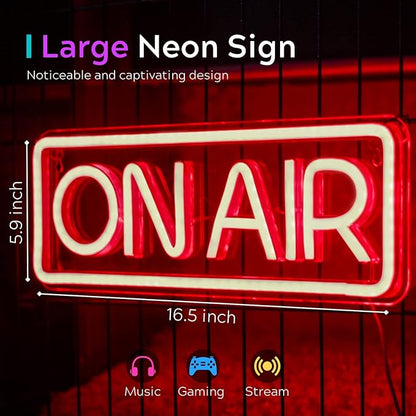 ON AIR Neon Sign - Live On Air Sign for Streaming/Gaming/Recording Studio Decor - LED Streaming Lights for Streamers/Gamers/Influencers - USB Powered with On/Off Switch On Air Light Sign