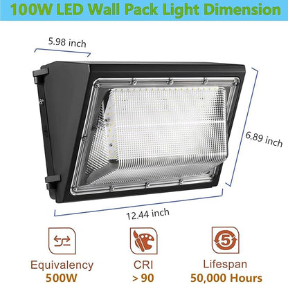 1-10V Dimmable 100W LED Wall Pack Light with Dusk to Dawn Photocell, 100-277V 14000LM 600-800W HPS/HID Equiv., 5000K Outdoor Security Lighting, ETL Commercial Wall Mount Lights for Building